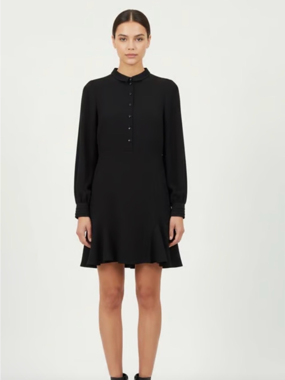 Sezane size 46 Black Long-Sleeve Button Front Mini Dress